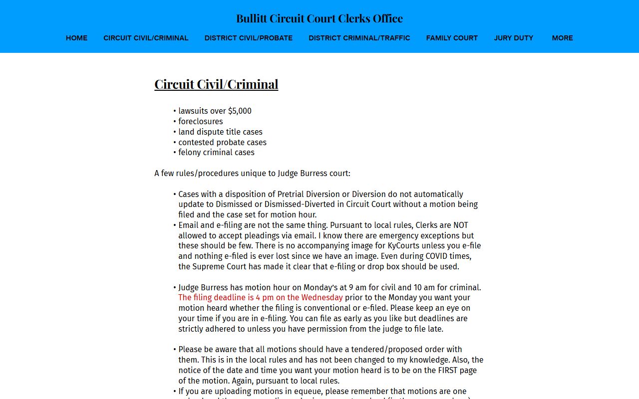Bullitt County Circuit Court Clerk civil criminal records page