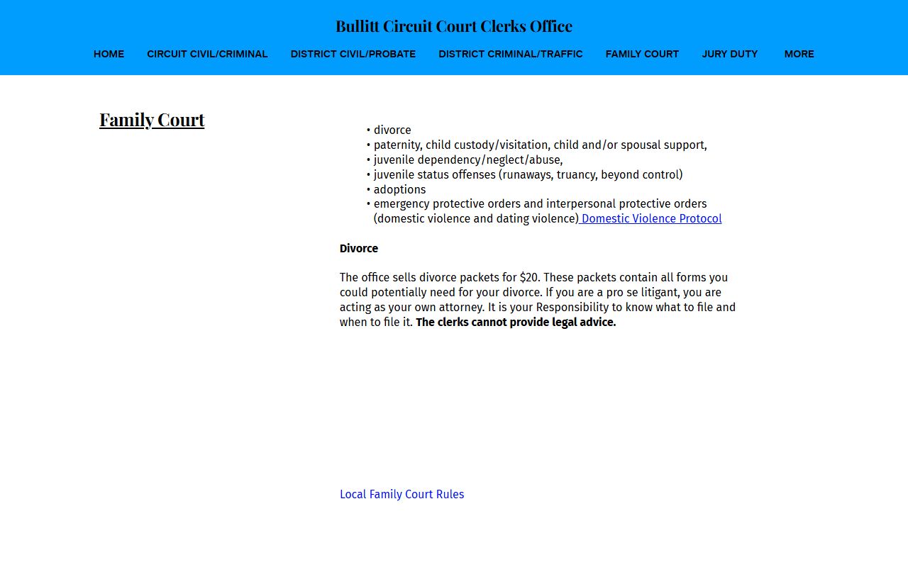 Bullitt County Circuit Court Clerk family court records page