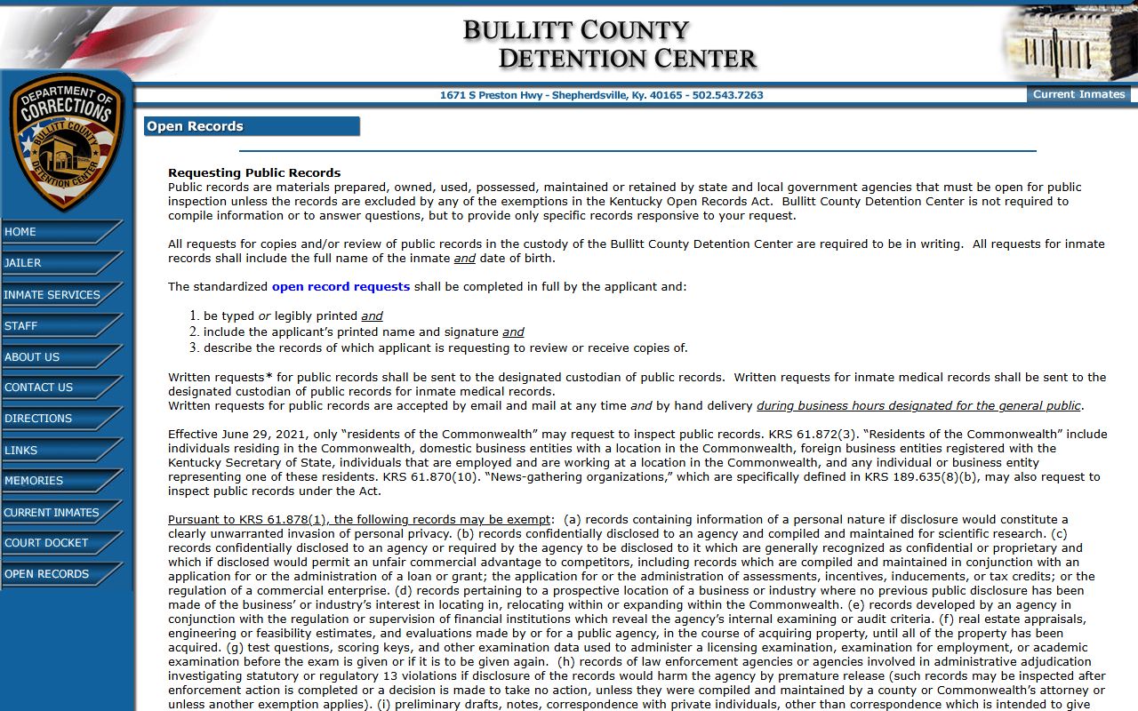 Bullitt County arrest records open records request information