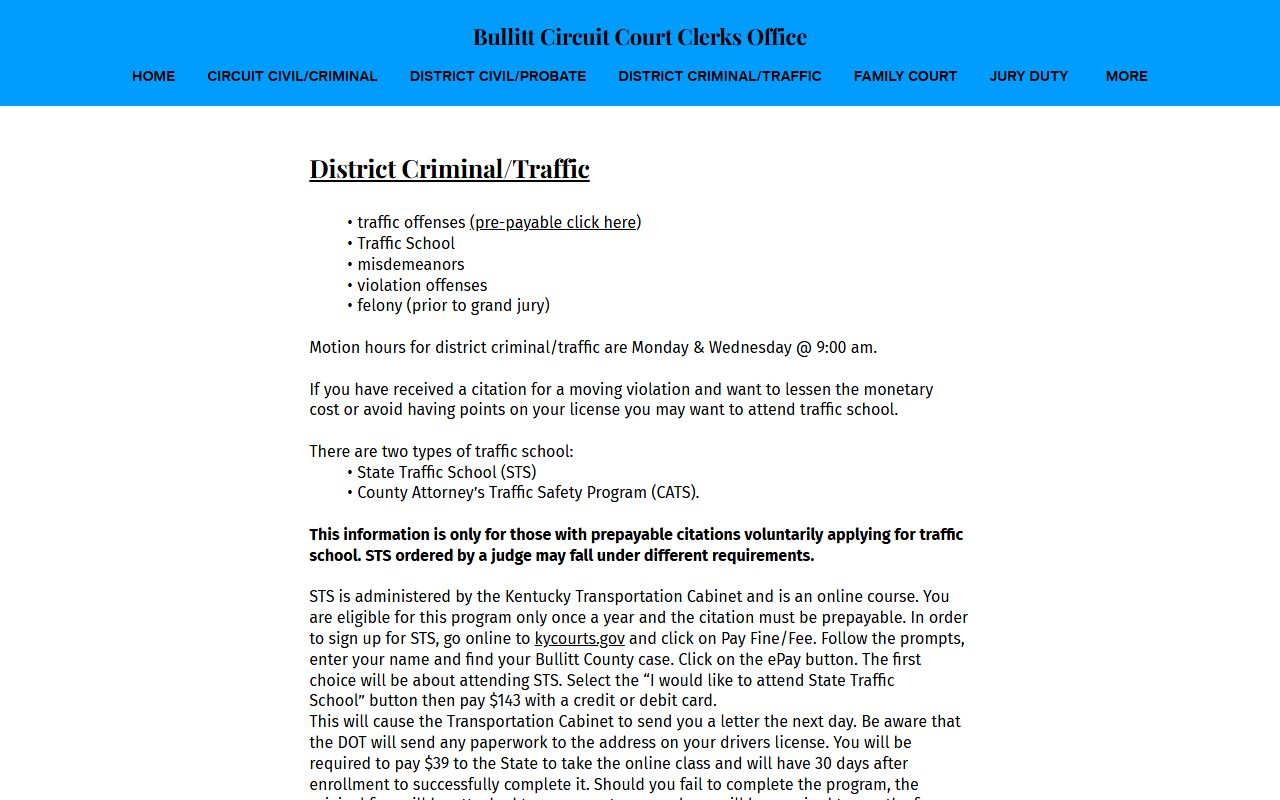 Bullitt County criminal court records District Criminal Traffic clerk source