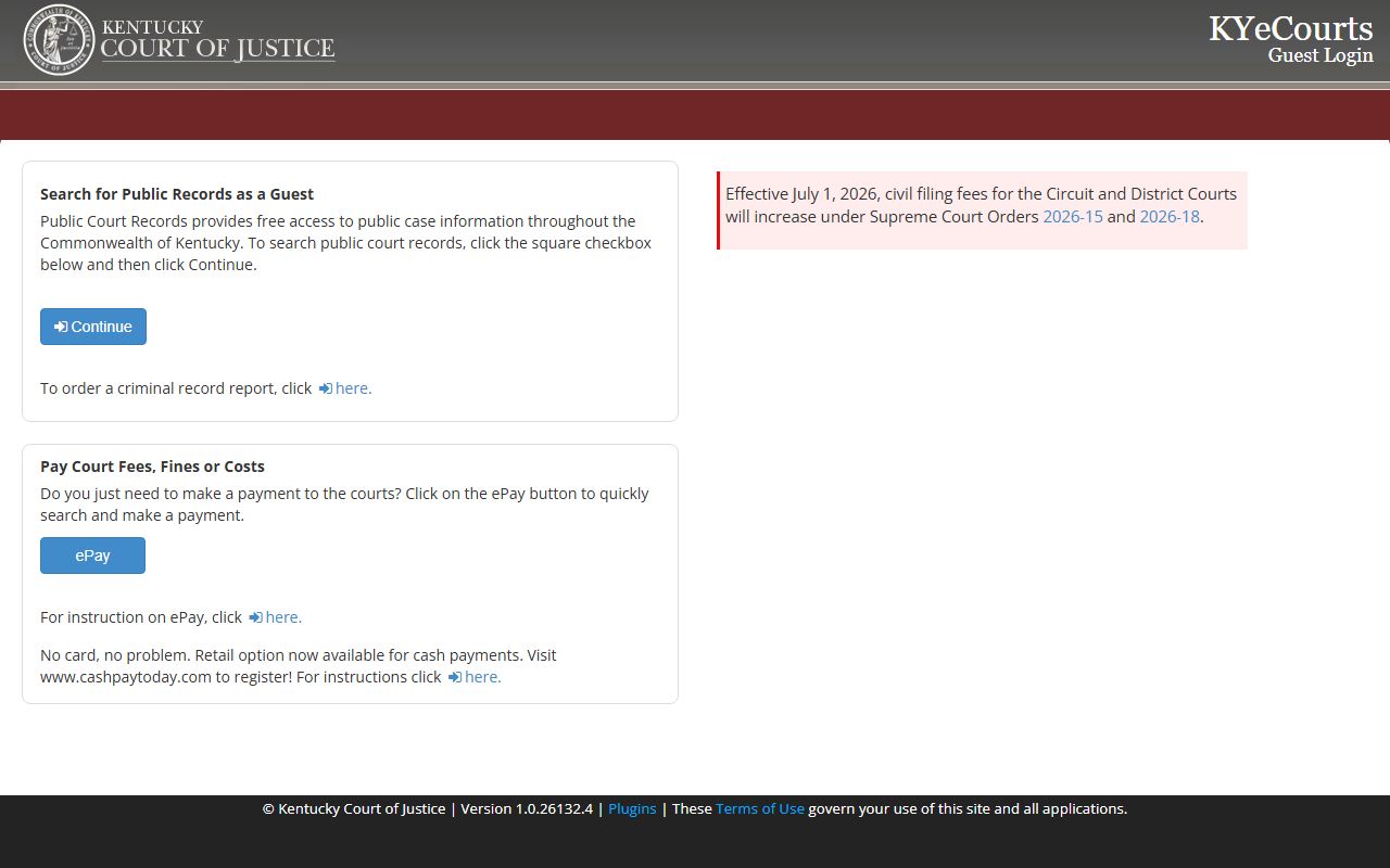 Bullitt County court records KYeCourts public records guest login