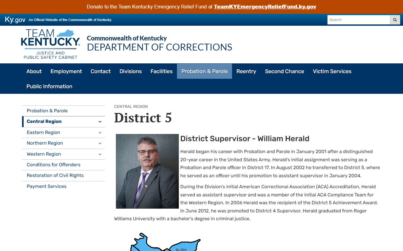 Bullitt County inmate records Kentucky DOC Probation and Parole District 5