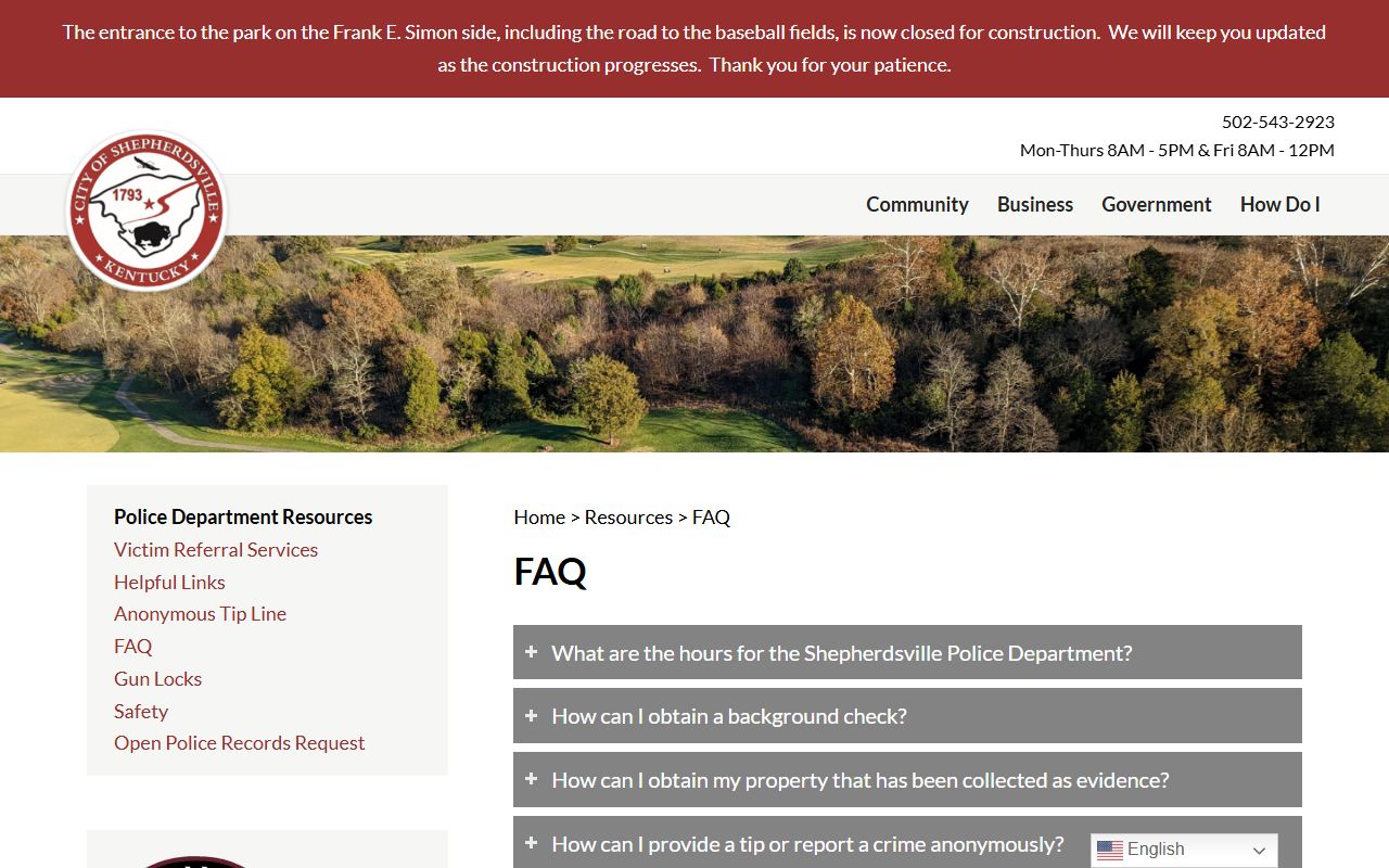 Bullitt County warrant records Shepherdsville Police FAQ routing
