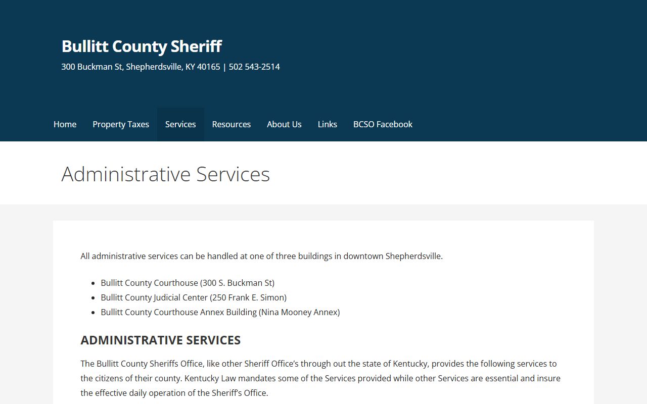 Bullitt County warrant records sheriff administrative services